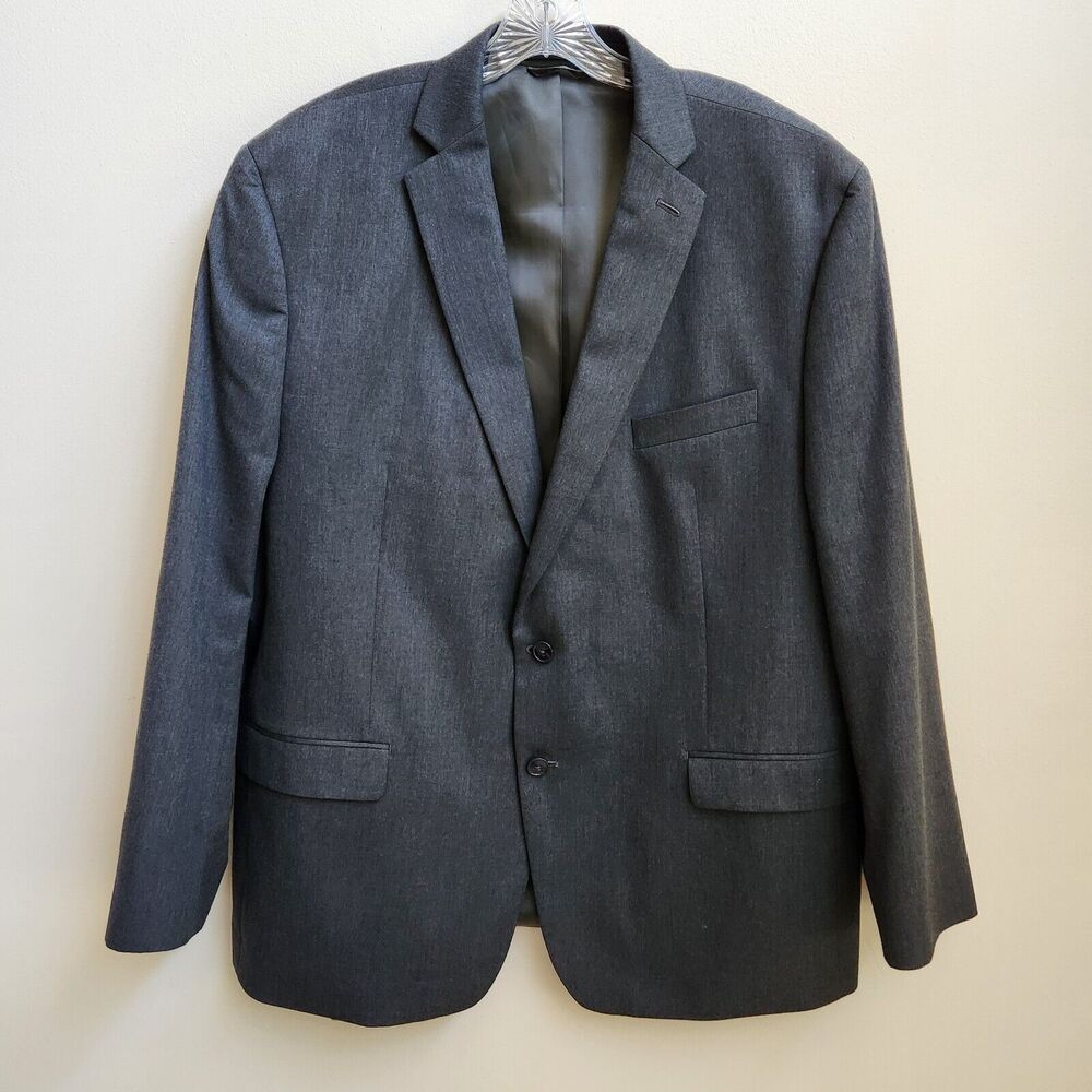 Van Heusen Blazer Mens 48R Gray Poly Blend Sport Coat Two Button Business Career